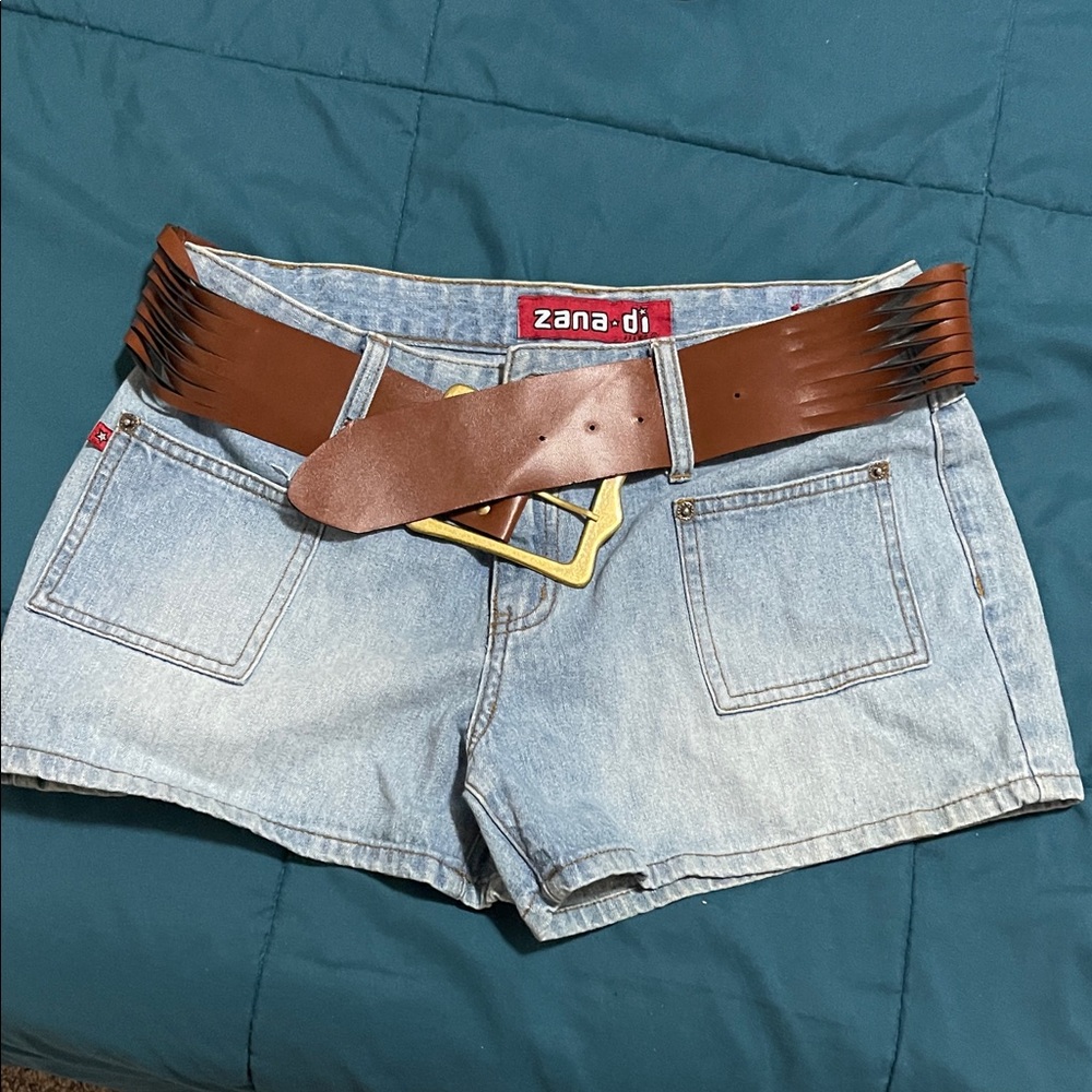 Zana Di Brown Leather Belt with Gold-Tone Geometric Buckle